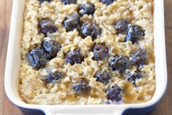 Blackberry Baked Oatmeal with Caramel Sauce