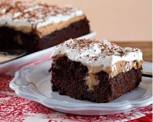 Chocolate Peanut Butter Pudding Poke Cake