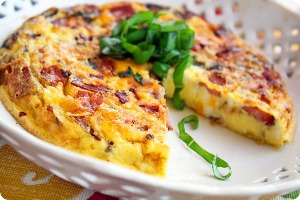 Country Frittata with Ham, Cheddar, and Basil