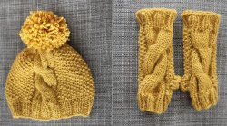 Warm Winter Pom Pom Hat + Fingerless Gloves