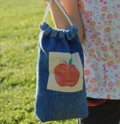 Apple Printed Lunch Sack from Old Jeans