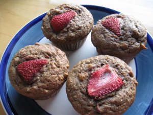 Rhubarb Strawberry Bran Muffins